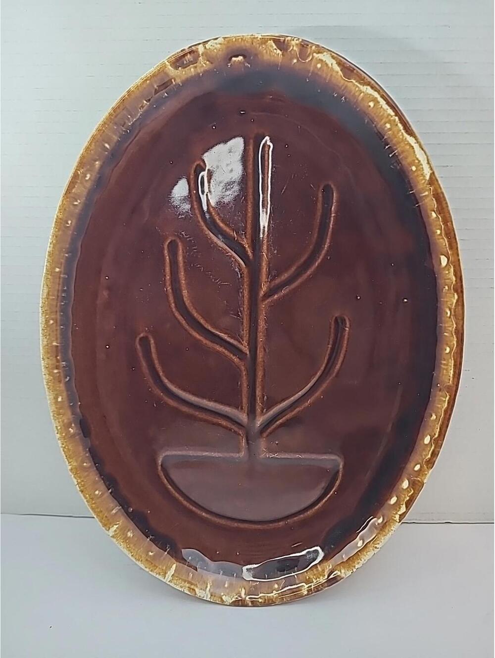 Vintage McCoy Pottery Tree Of Life Brown Drip Glaze Platter 13” USA Retro